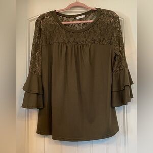 EUC Elegant Olive Green Lace Women's Top Size L